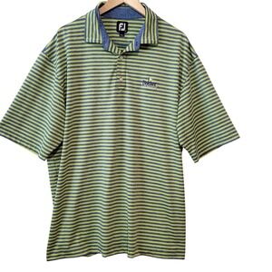 Footjoy Polo Shirt Mens 2XL Blue/Yellow Stripe Bakker Crossing Performance Golf‎
